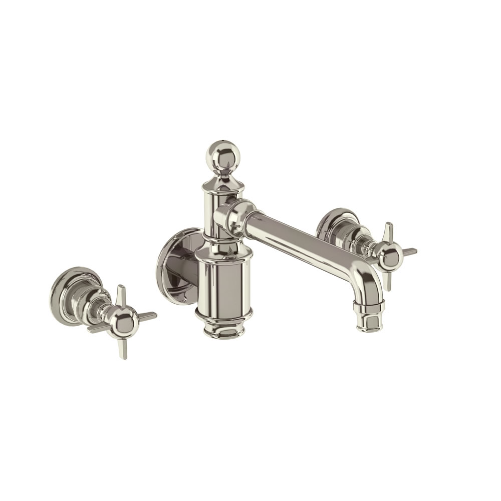 Arcade Three hole basin mixer wall-mounted without pop up waste - nickel - with tap handle